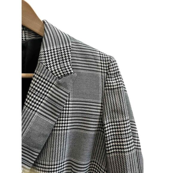 Bardot Gray Monochrome Glenchek Belted Double Breasted Trench Coat Size 6 Medium - Picture 6 of 15